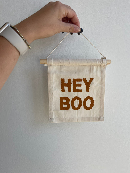 HEY BOO hanging sign